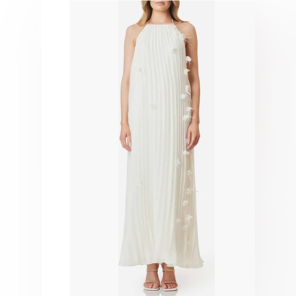 Elliatt Emelia Floral Appliqué Pleated Georgette Halter Maxi Dress